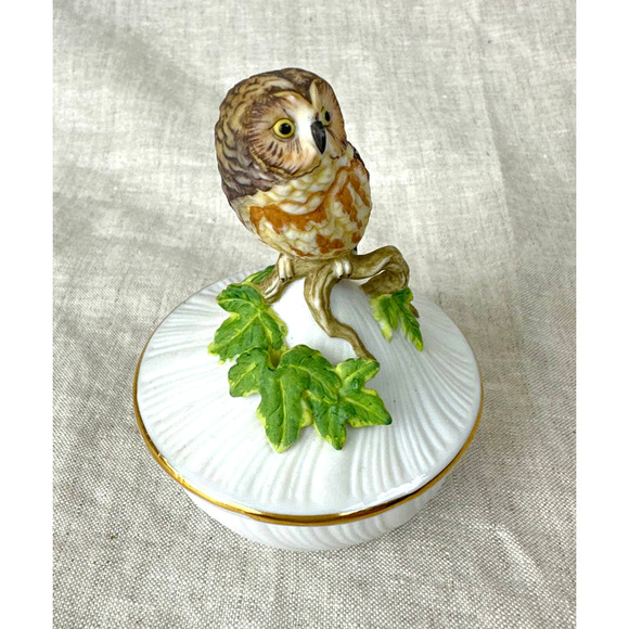Vintage Saw-Whet Owl by Maruri Trinket Box Porcelain 3" Tall - Picture 5 of 10